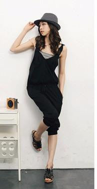Style deep v neck cross backless women jumpsuit plus size ladies sleeveless black overalls and jumpsuits