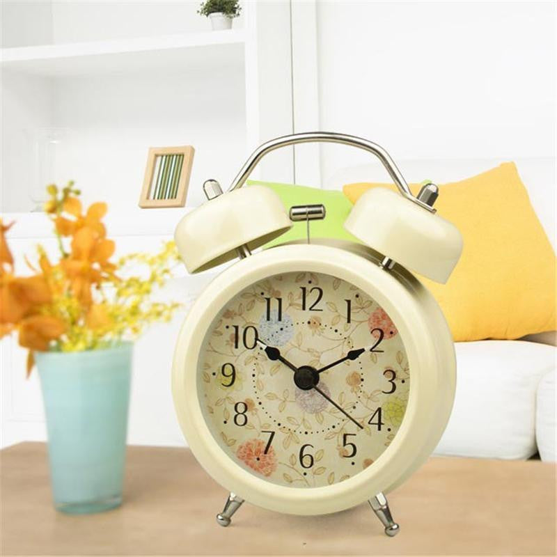 Fashion Home Decor Metal Double Twin Bell Silent No ticking Metal Desk Table Alarm Clock Backlight