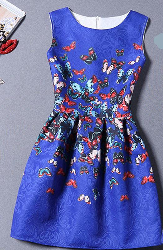 Summer Dress Women Butterfly Sleeveless Casual Dresses Ladies vintage print plus size jacquard clothing