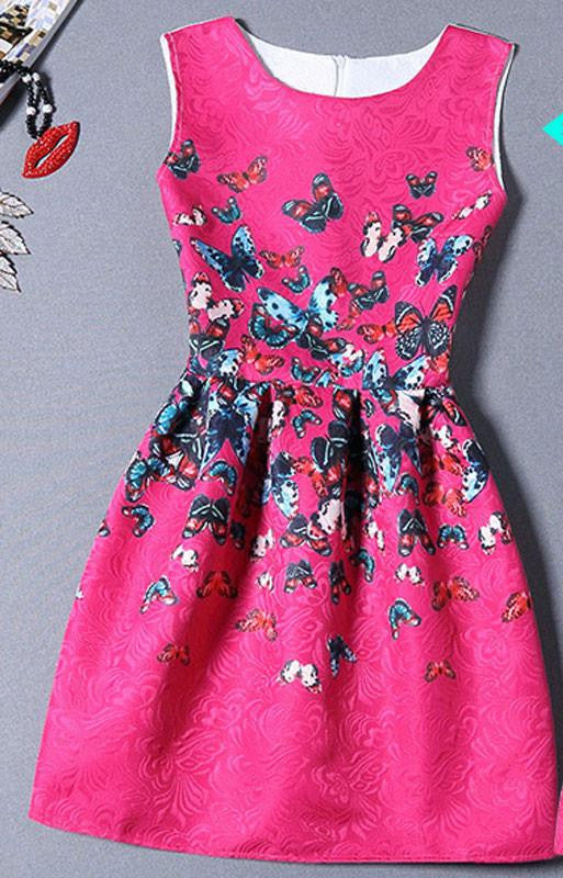 Summer Dress Women Butterfly Sleeveless Casual Dresses Ladies vintage print plus size jacquard clothing