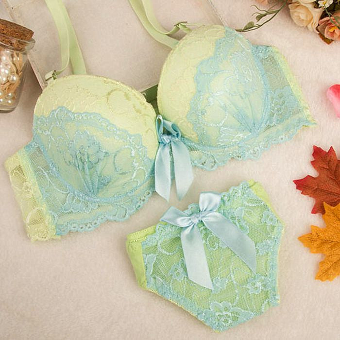 Intimates Double Layer Lace Bra Set Lingerie Push up Bra Lovely Underwear gathering Bra Briefs Embroidery