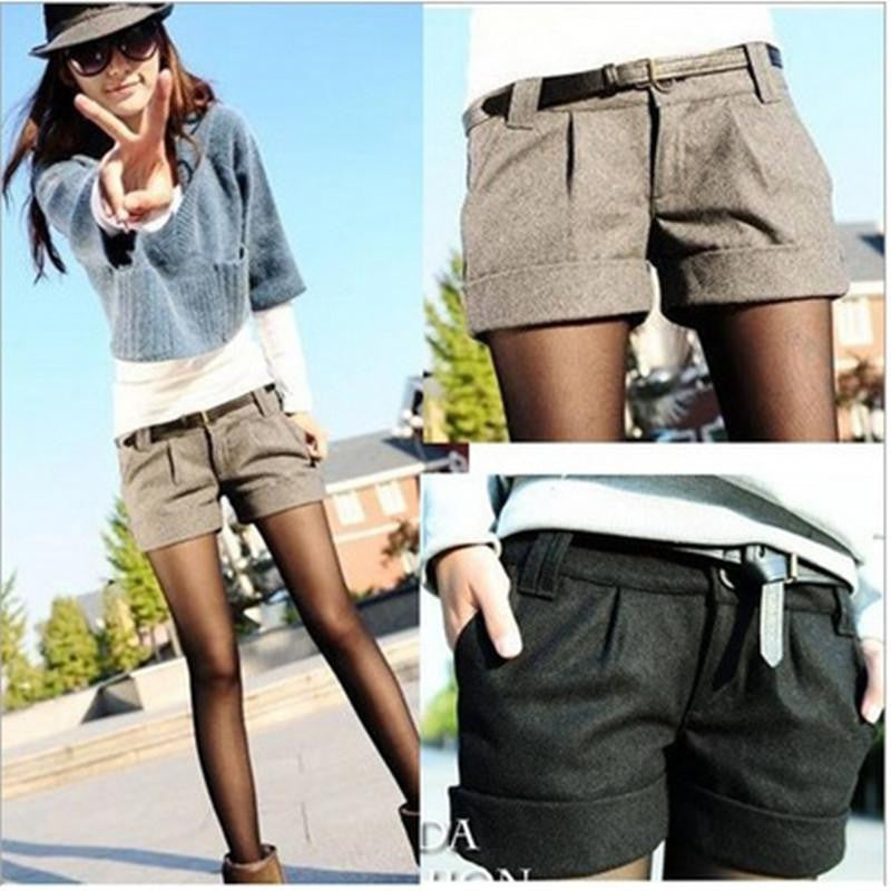 Shorts Solid Slim Casual Woolen Bootcut Shorts Plus Size Warm Women Shorts