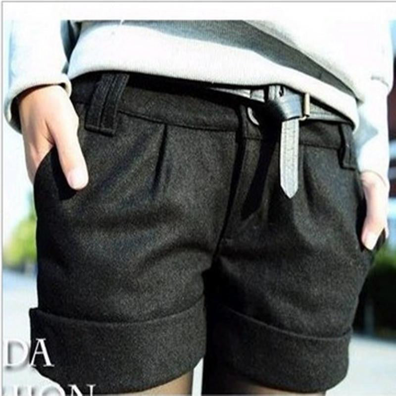 Shorts Solid Slim Casual Woolen Bootcut Shorts Plus Size Warm Women Shorts