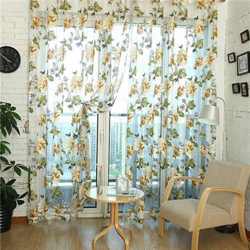 Online discount shop Australia - Chic Style Floral Tulle Voile Bead Hem Window Curtain100*250CM , voile curtains,Tulle on the window,curtain voile