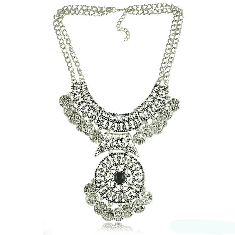 Online discount shop Australia - Gypsy Bohemian Vintage Silver Plated Coin Turkish Beachy Bib Statement Necklace Women Necklaces & Pendants Jewelry Colar