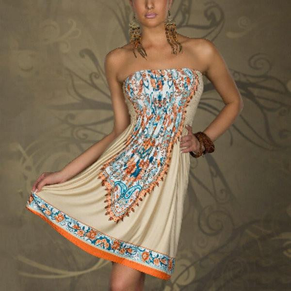 WJ Summer Women Floral Bandeau Beach Boho Maxi Sundress Mini Dress Casual