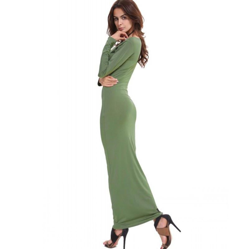 Stretch Bodycon Slim Long Dress Long Sleeve Casual Maxi Dress Clubwear