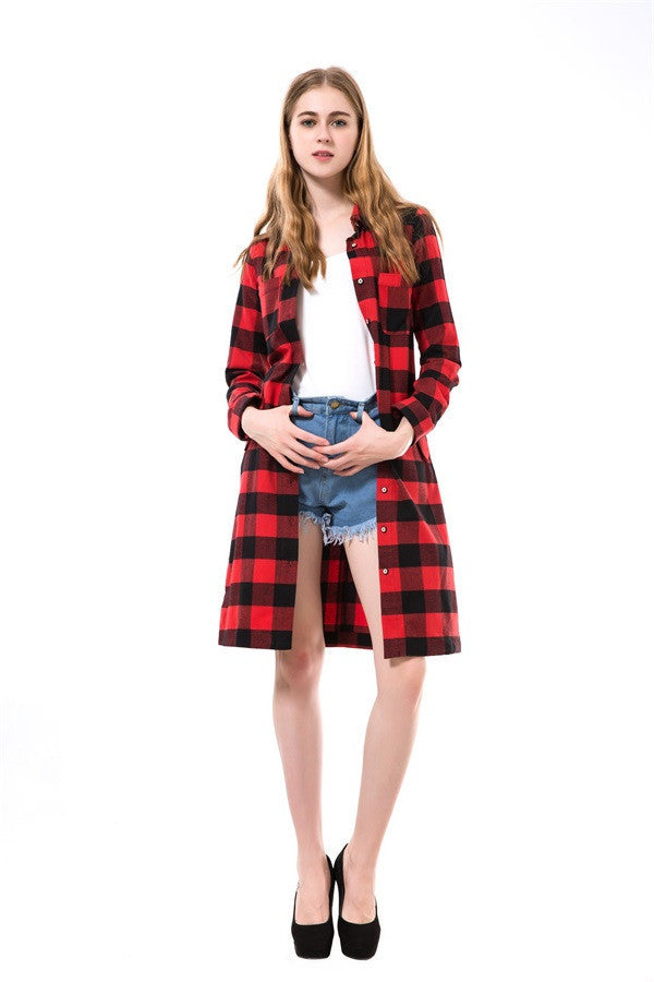 Online discount shop Australia - Flannel Women Long Shirts Red Plaid Blouses Long Shirt Dress Longue Casual Shirts Dress Women Clothing