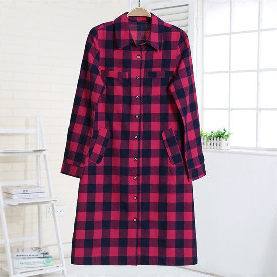 Online discount shop Australia - Flannel Women Long Shirts Red Plaid Blouses Long Shirt Dress Longue Casual Shirts Dress Women Clothing