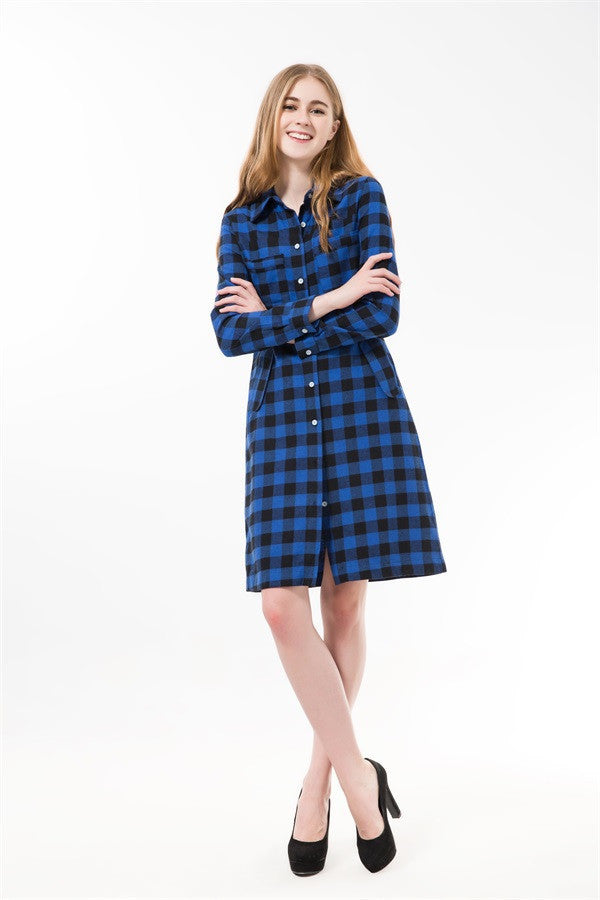 Online discount shop Australia - Flannel Women Long Shirts Red Plaid Blouses Long Shirt Dress Longue Casual Shirts Dress Women Clothing