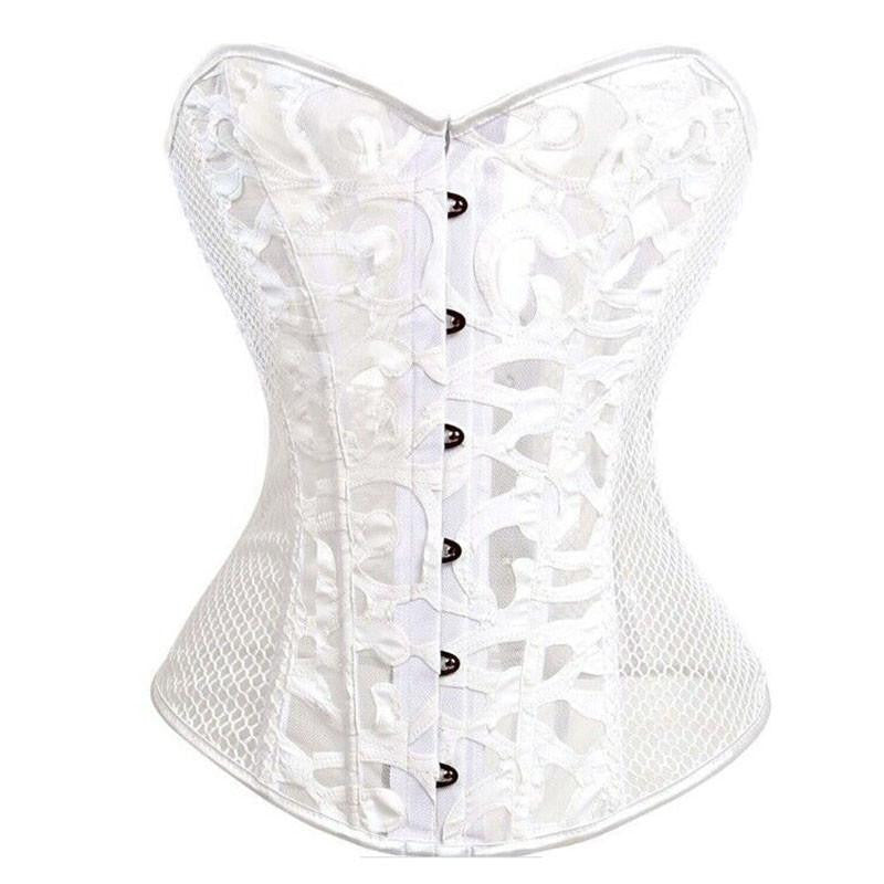 Women's Lace Corset Top With G-string Mesh Bustier Lingerie Black&White