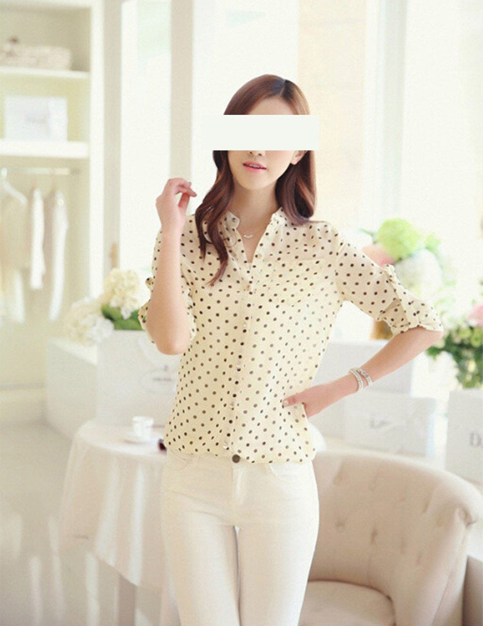 Women Long Sleeve Bird Printed Dot Chiffon 2 Styles Shirts Fashion Slim Blouses Shirts