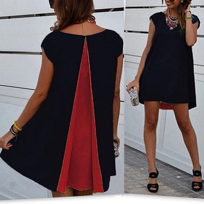 Style Women Patchwork chiffon Blouse Top Ladies O neck Short Sleeve Loose Casual Shirts Dress Plus Size