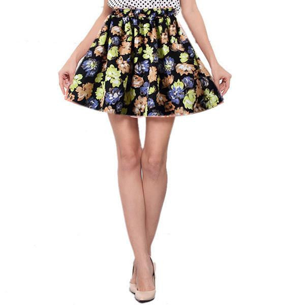 Women Retro High Waist Pleated Floral Chiffon Mini Short Casual Skirts Sweet