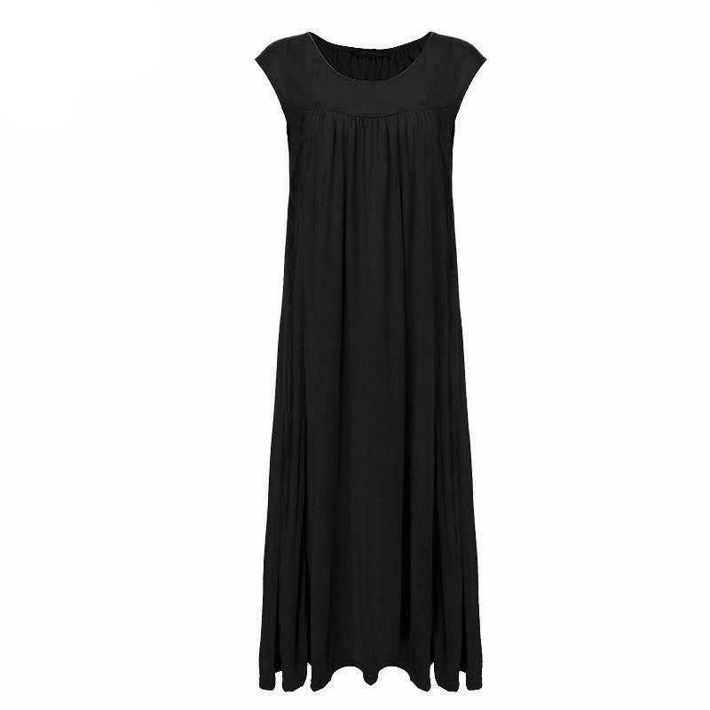 Summer Cotton Casual Loose Solid Dress O Neck Short Sleeve Beach Mid-calf Dress Vestidos Plus Size Oversized
