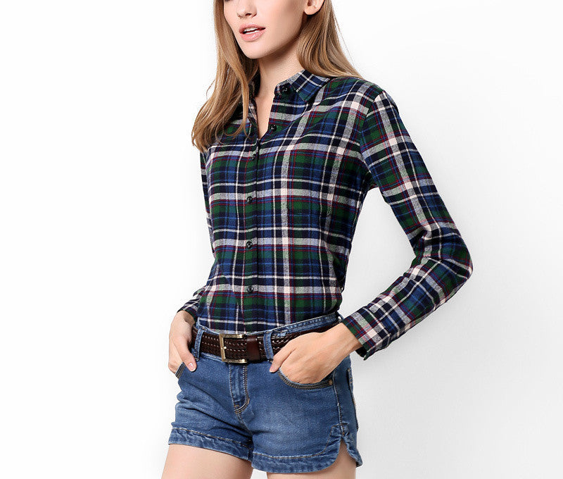 Online discount shop Australia - cotton women's Blouses sanded female long-sleeve plaid shirt Women 100% cotton Flannel shirt Tops