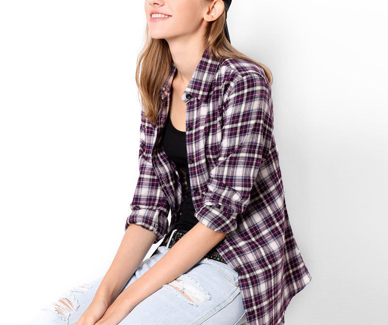 Online discount shop Australia - cotton women's Blouses sanded female long-sleeve plaid shirt Women 100% cotton Flannel shirt Tops