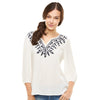 Women Blouse Women shirts White Embroidery V-neck Three Quarter Women Tops