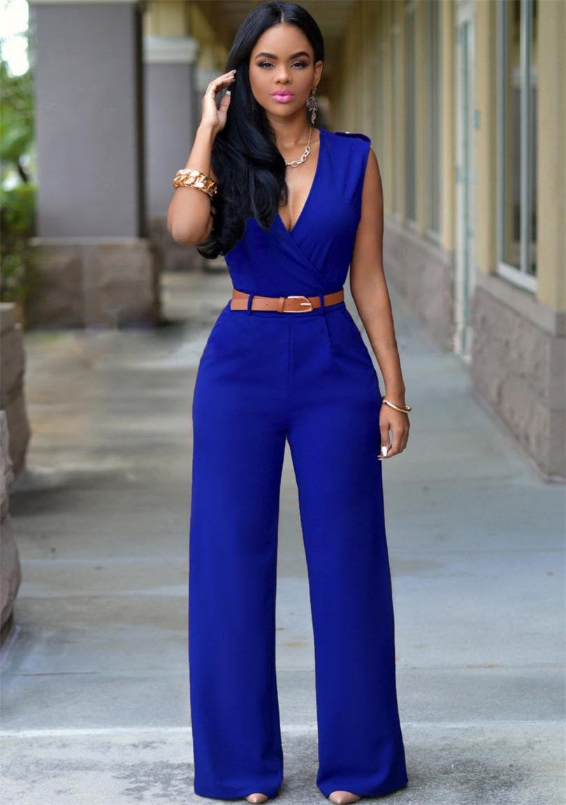 Women Jumpsuits Lady Loose Slim Overalls Party Womens Sleeveless Night Club Rompers With Belt