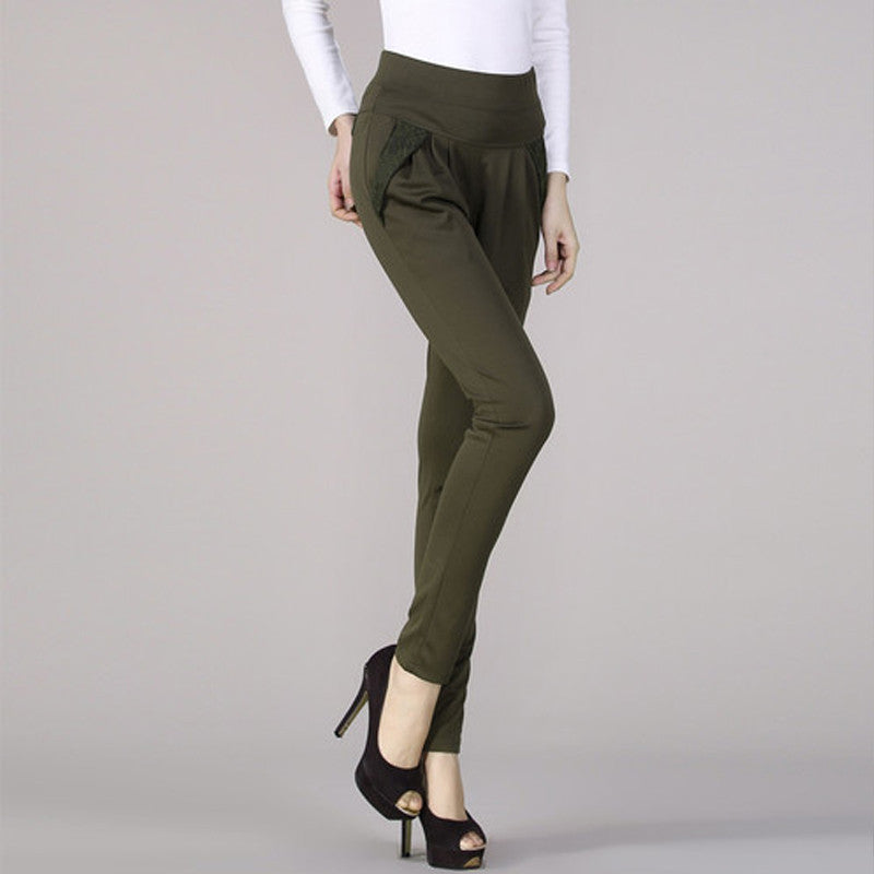 Fashion Women's Casual Trousers Fashion High Waist Lace Pocket Plus Size S-4XL Loose Casual Harem Pants
