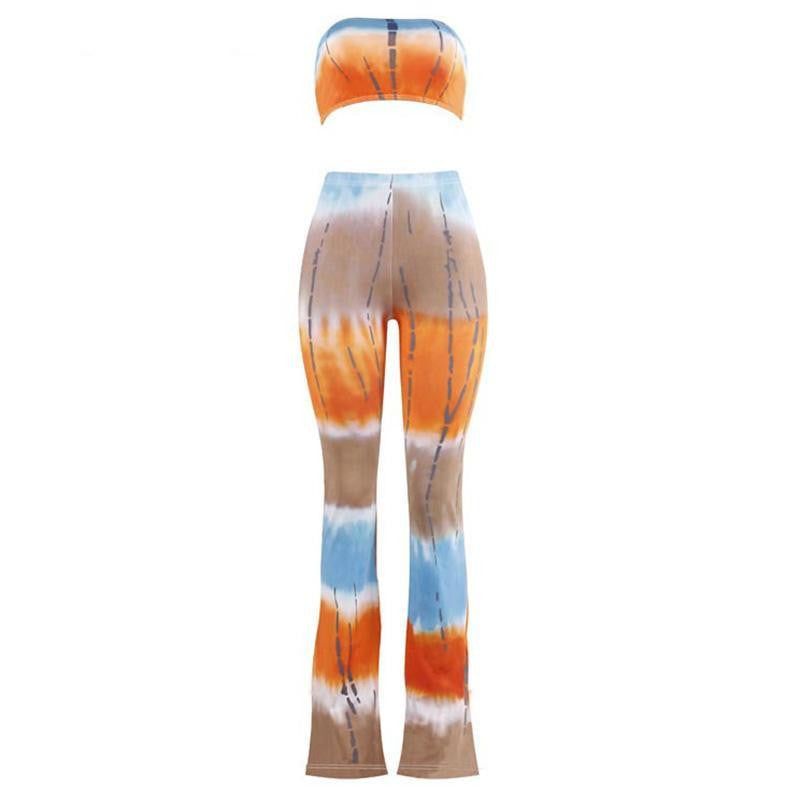 Online discount shop Australia - Glamaker two piece gradient print flare pants women jumpsuit Off shoulder casual jumpsuit romper Plus size sexy jumpsuit