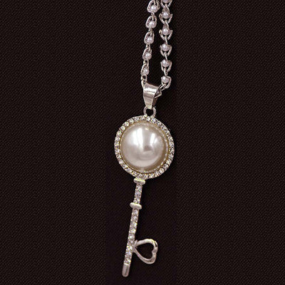 Online discount shop Australia - Brand Imitation Gold Silver Plated Luxury Crystal Full Rhinestone Fake Pearl Key Pendant Long Chain Necklace Women Jewelry