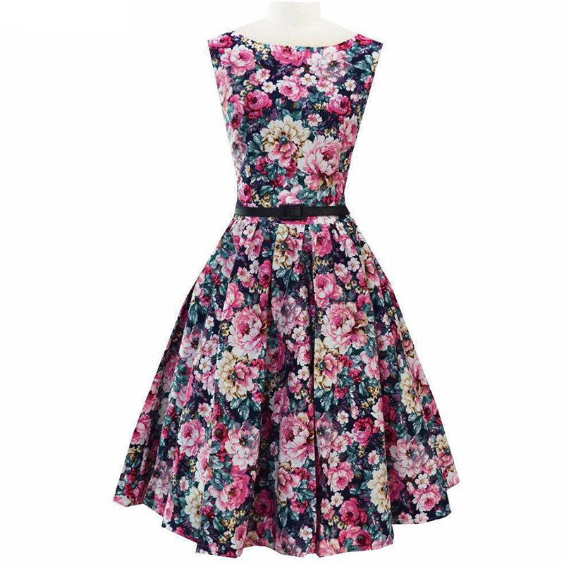 Online discount shop Australia - Fashion Summer Dot Floral Print Party Dress 50s Women Robe Rockabilly Vintage Swing Pinup Dresses vestidos de fiesta