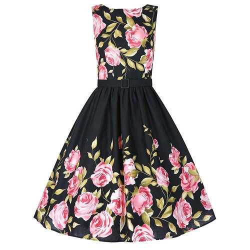 Online discount shop Australia - Fashion Summer Dot Floral Print Party Dress 50s Women Robe Rockabilly Vintage Swing Pinup Dresses vestidos de fiesta