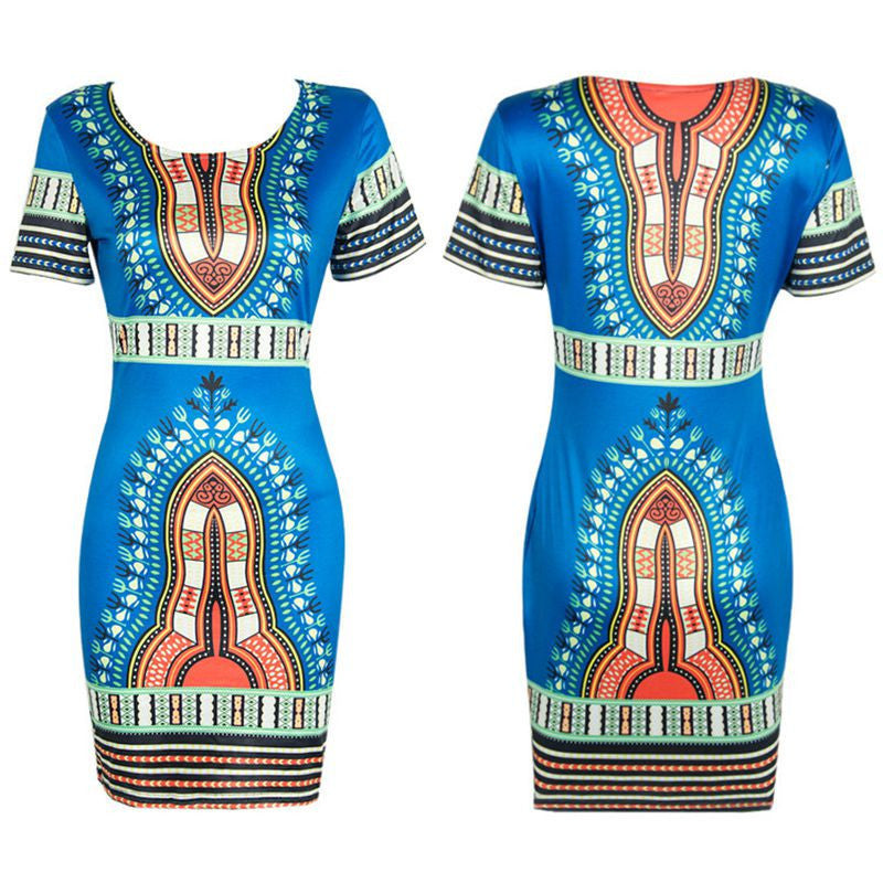 Online discount shop Australia - Dress Sexy Mini African Tranditional Print Dashiki Dress Ladies Dresses Folk Art African Women Dress Clothing