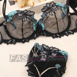 Cherry embroidery lace bra briefs set sexy push up underwear bra set women lingerie bra and panty set intimates