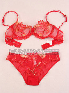 Cherry embroidery lace bra briefs set sexy push up underwear bra set women lingerie bra and panty set intimates