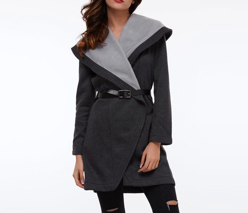 women coat black women jacket coat long sleeve fashion slim coat with sashes outwear coat