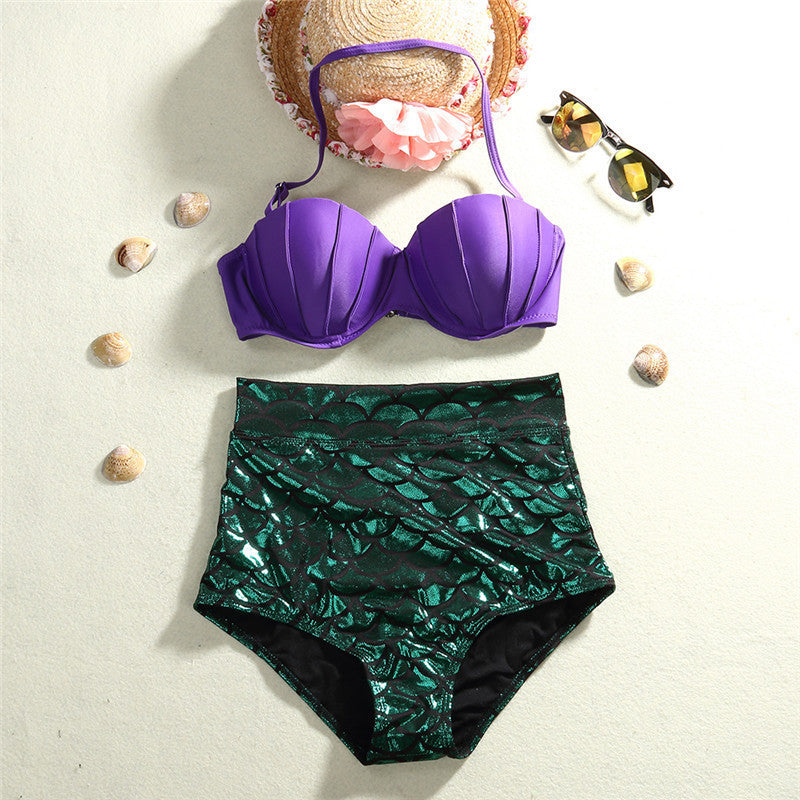 retro mermaid swimsuit underwire push up high waist bikini set sexy women swimwear cosplay bathing suits biquni