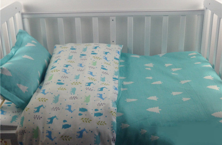 Online discount shop Australia - 3 Pcs Cotton Crib Bed Linen Kit Cartoon Baby Bedding Set Includes Pillowcase Bed Sheet Duvet Cover Without Filler