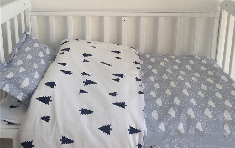 Online discount shop Australia - 3 Pcs Cotton Crib Bed Linen Kit Cartoon Baby Bedding Set Includes Pillowcase Bed Sheet Duvet Cover Without Filler