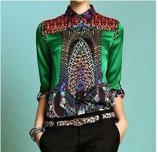 printed Shirt Women's Long sleeve Casual blouse Slim Fashion Tops