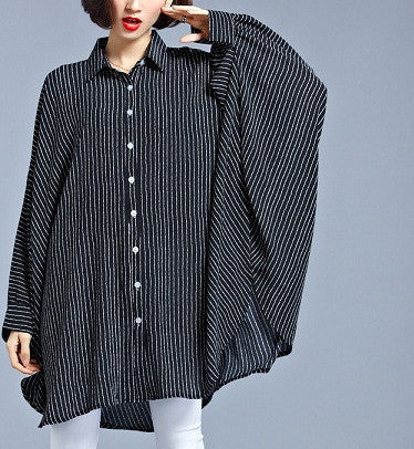 Plus Size Women Clothing Striped Vertical Fashion Black Blouse for Women Fit 4XL~7XL (R.Melody HS0015)