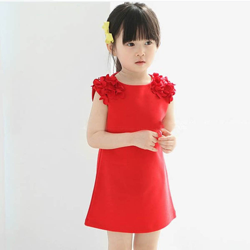 Online discount shop Australia - Baby Kids 1 Year Girls Flower Sleeveless Princess Mini Dress Party Dresses Clothes Red Pink Solid Vestido