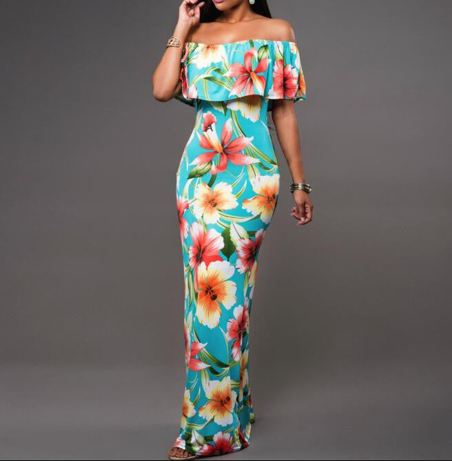 Online discount shop Australia - Boho Fashion Sexy Bodycon Long Summer Dresses Off The Shoulder Strapless Flower Print Backless Elegant Party Maxi Dress