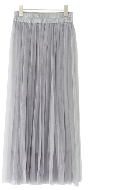 Online discount shop Australia - Fashion Ladies Gray Color 3 Layer Pleated Skirt Long Tulle Skirts Straight Grey Solid Mesh Skater Skirt