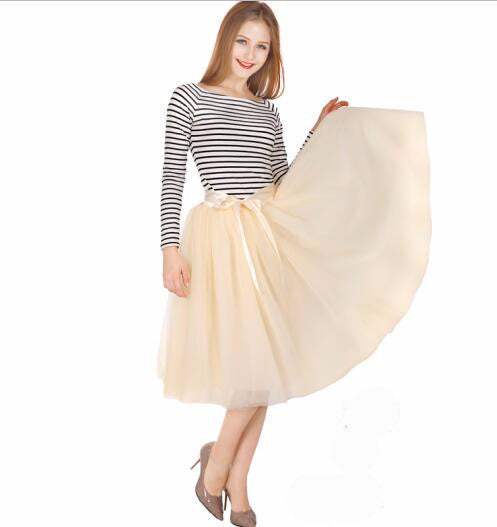Online discount shop Australia - Best Quality 7 Layers Midi Tulle Skirt Tutu Skirts Womens Petticoat Elastic Belt Autumn
