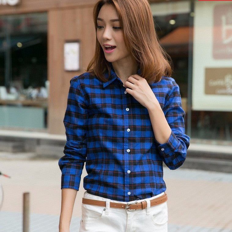 Fashion Casual Lapel Plus Size Blouses women plaid shirt Checks Flannel Shirts Female Long Sleeve Tops Blouse