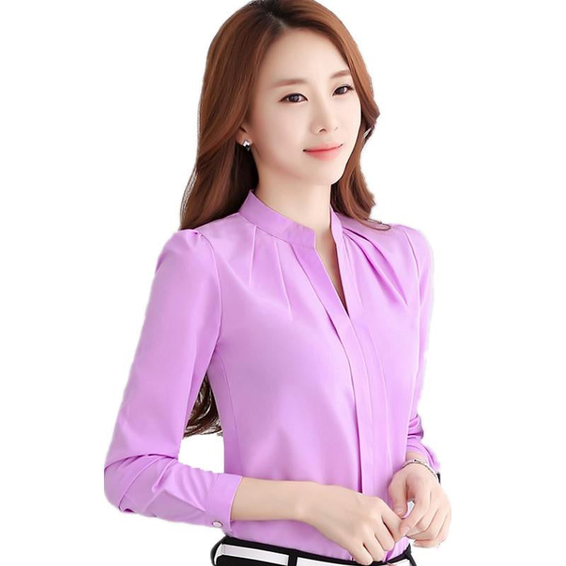 women blouse solid color lace OL shirt collar shirt ladies tops slim fashion clothes 861B 25