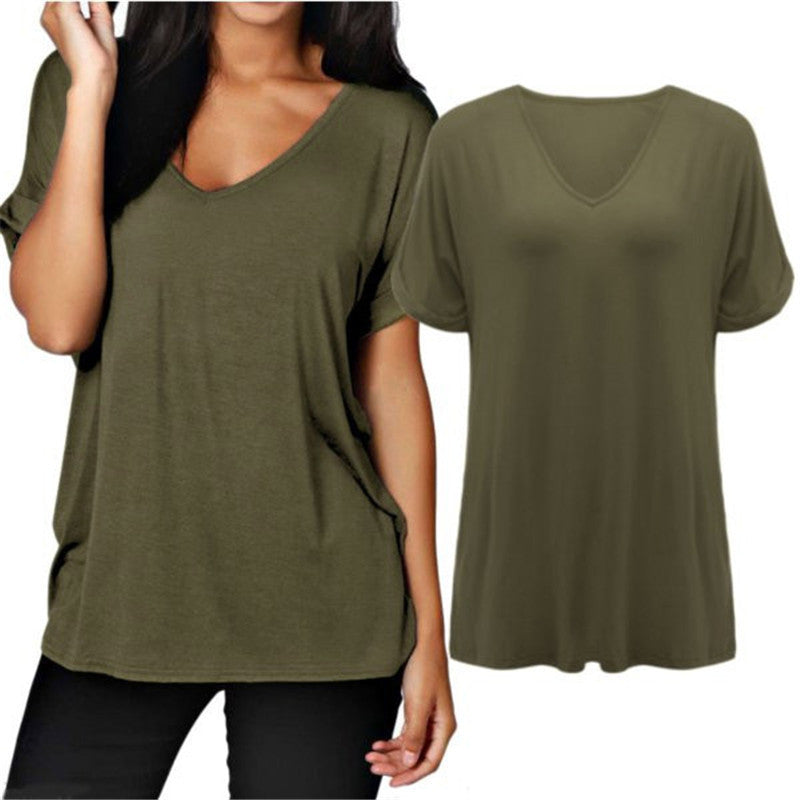 Online discount shop Australia - Fashion Sexy V Neck Short Sleeve Women Blouses Loose Solid Tops Plus Size