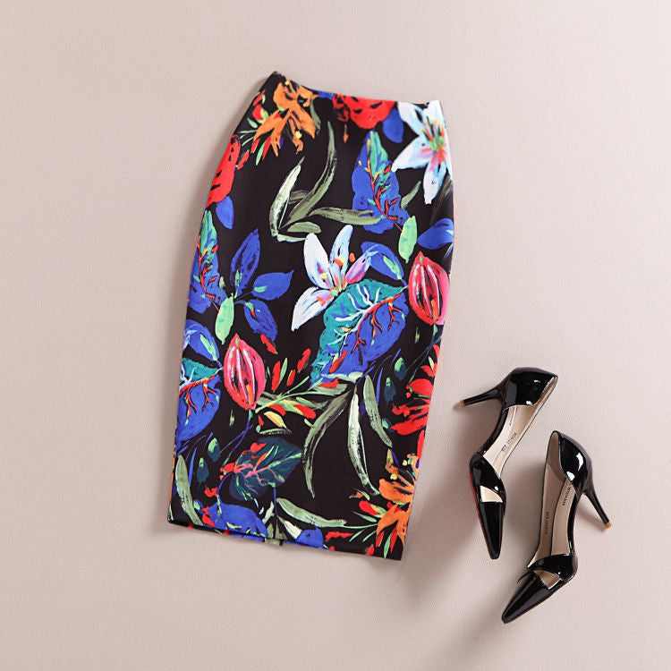 Online discount shop Australia - Fashion Women New Print Office Skirt Spring Summer Knee-Length Pencil Back Split Skirts High Quality