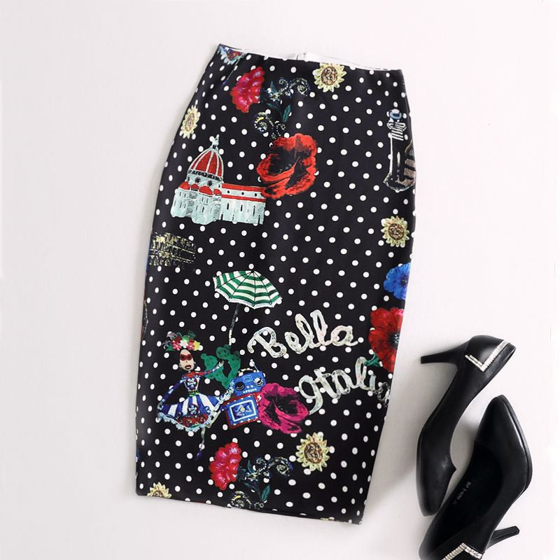 Online discount shop Australia - Fashion Women New Print Office Skirt Spring Summer Knee-Length Pencil Back Split Skirts High Quality