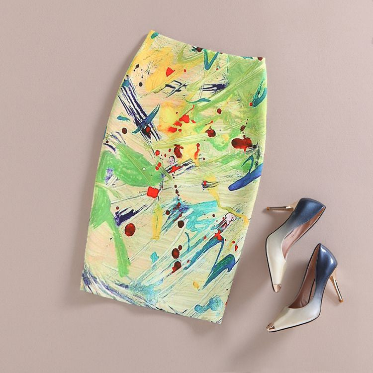 Online discount shop Australia - Fashion Women New Print Office Skirt Spring Summer Knee-Length Pencil Back Split Skirts High Quality