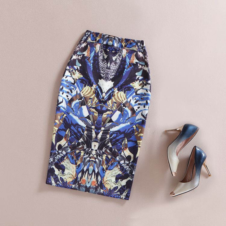 Online discount shop Australia - Fashion Women New Print Office Skirt Spring Summer Knee-Length Pencil Back Split Skirts High Quality