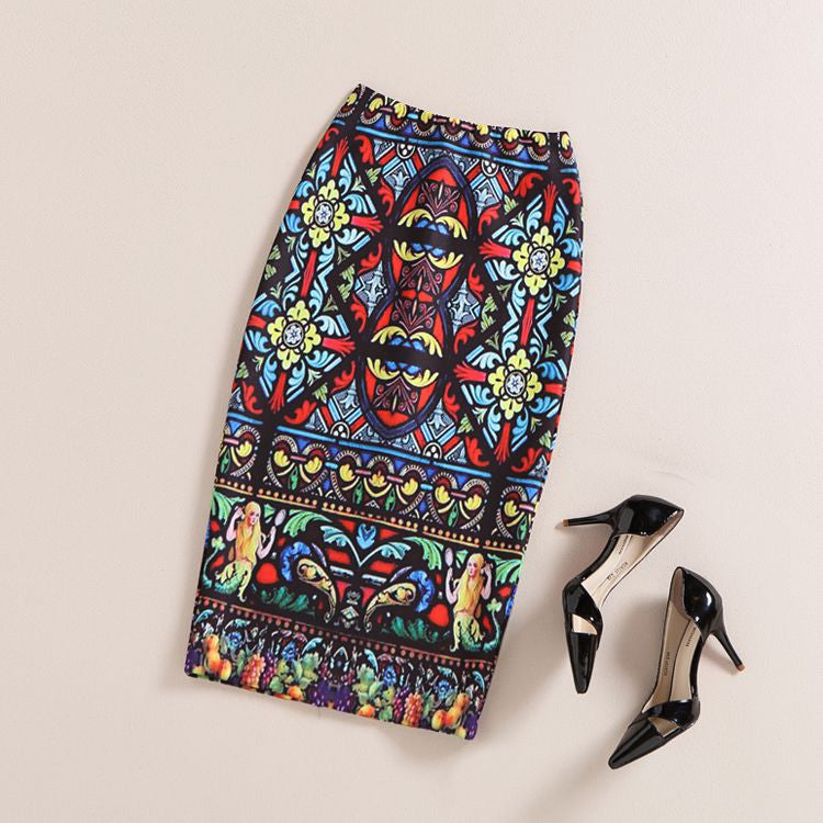 Online discount shop Australia - Fashion Women New Print Office Skirt Spring Summer Knee-Length Pencil Back Split Skirts High Quality