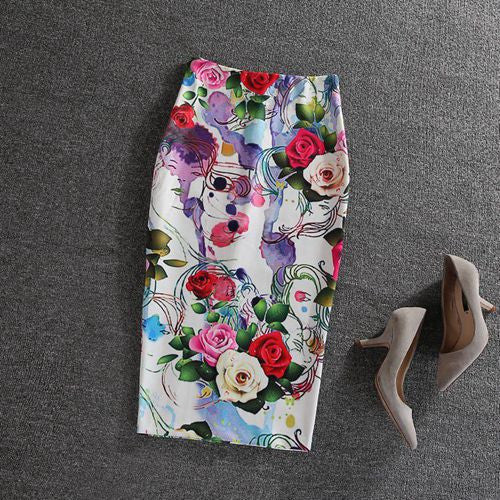 Online discount shop Australia - Fashion Women New Print Office Skirt Spring Summer Knee-Length Pencil Back Split Skirts High Quality